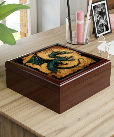 72882 313 400x480 - Vintage Dragon Wooden Keepsake Jewelry Box with Ceramic Tile Cover