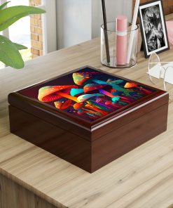 Magic Mushroom Wooden Keepsake Jewelry Box with Ceramic Tile Cover