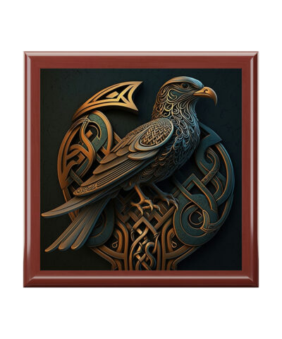 Celtic Knot Eagle Wooden Keepsake Jewelry Box with Ceramic Tile Cover