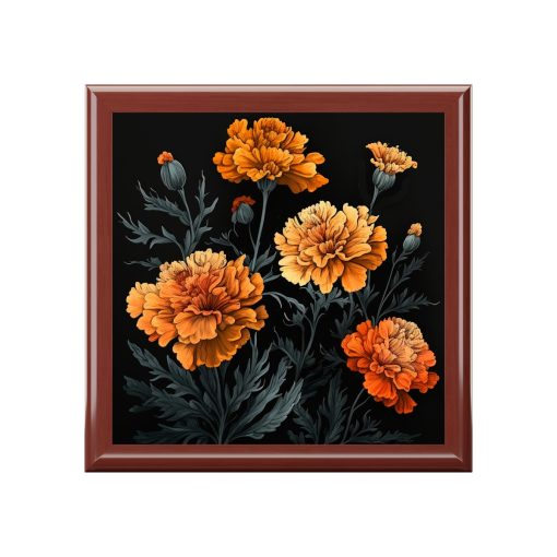 October Marigold Birth Month Flower Jewelry Keepsake Box – Jewelry Travel Case,Bridesmaid Proposal Gift,Bridal Party Gift,Jewelry Cas