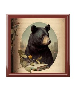 Vintage Black Bear Portrait Wooden Keepsake Jewelry Box