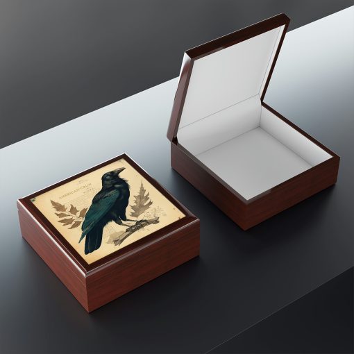 Vintage American Crow Wooden Keepsake Jewelry Box