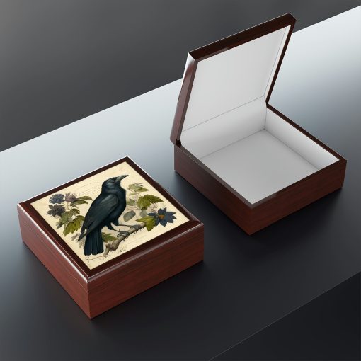 Vintage Crow Wooden Keepsake Jewelry Box