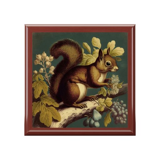 Vintage Red Squirrel Wooden Keepsake Jewelry Box