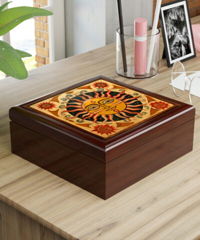 72882 505 400x480 - Rustic Folk Art Celestial Sun Design Wooden Keepsake Jewelry Box