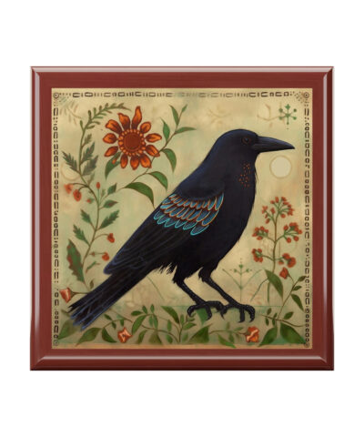 72882 514 400x480 - Rustic Folk Art Raven Design Wooden Keepsake Jewelry Box