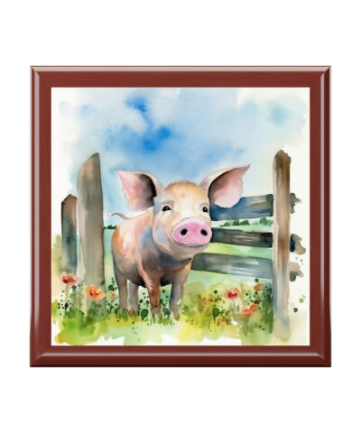 72882 523 400x480 - Rustic Folk Art Pig in Barnyard Portrait Design Wooden Keepsake Jewelry Box
