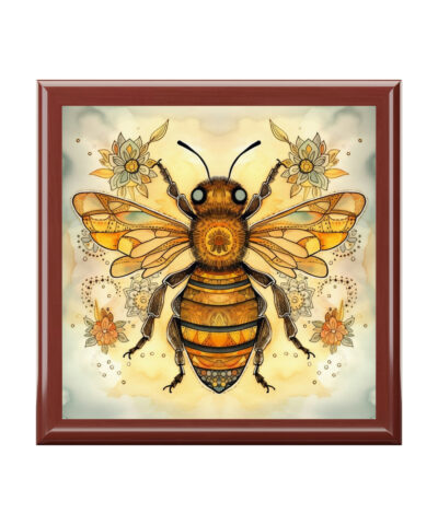 72882 526 400x480 - Rustic Folk Art Honey Bee Design Wooden Keepsake Jewelry Box