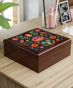 Rustic Folk Art Floral Design Wooden Keepsake Jewelry Box