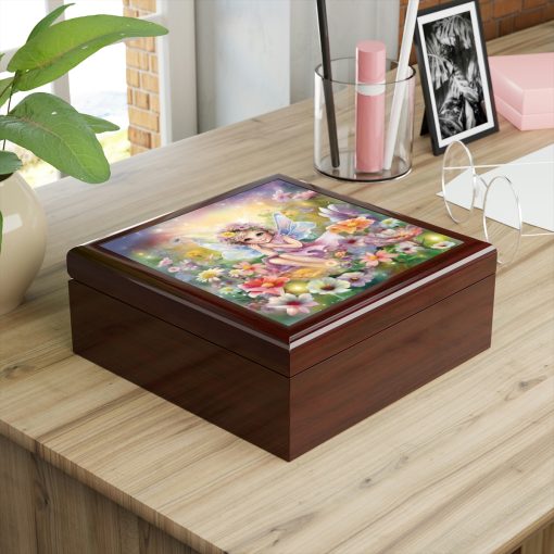 Watercolor Fairy Cottagecore Design Wooden Keepsake Jewelry Box