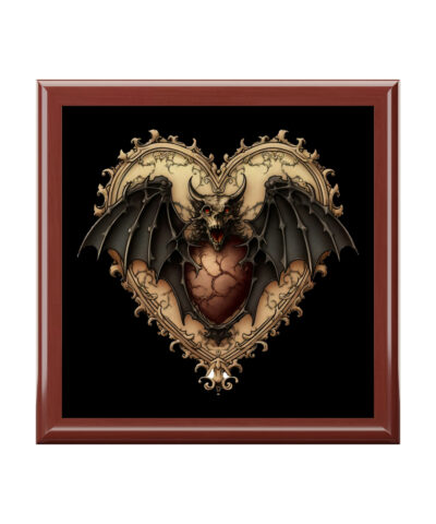 Gothic Bat Heart Design Wooden Keepsake Jewelry Box