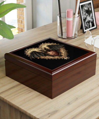 72882 573 400x480 - Gothic Bat Heart Design Wooden Keepsake Jewelry Box