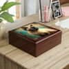 Grunge Siamese Cat Wood Keepsake Jewelry Box with Ceramic Tile Cover