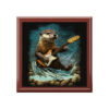 Otter Playing the Guitar Wood Keepsake Jewelry Box with Ceramic Tile Cover