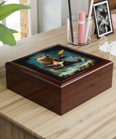72882 85 400x480 - Otter Playing Guitar in Creek Wood Keepsake Jewelry Box with Ceramic Tile Cover