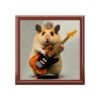 Hamster Playing Guitar Wood Keepsake Jewelry Box with Ceramic Tile Cover