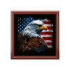 American Bald Eagle Flag Wood Keepsake Jewelry Box with Ceramic Tile Cover
