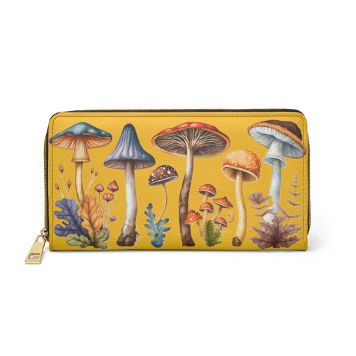 Yellow Mushroom Zipper Wallet  | Mycologist Cottagecore Goblincore Mushrooming Purse