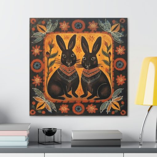 Rustic Folk Bunny Couple Canvas Gallery Wraps – Perfect Gift for Your Country Farm Friends