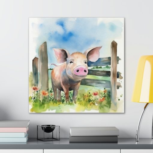 Rustic Folk Art Watercolor Pig Canvas Gallery Wraps – Perfect Gift for Your Country Farm Friends