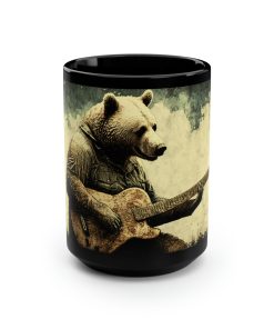 Vintage Grizzly Bear Playing Guitar – 15 oz Coffee Mug
