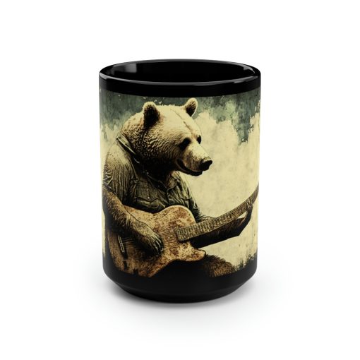 Vintage Grizzly Bear Playing Guitar – 15 oz Coffee Mug