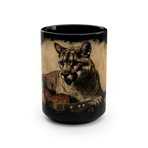 Mountain Lion Puma Cougar Playing Guitar – 15 oz Coffee Mug