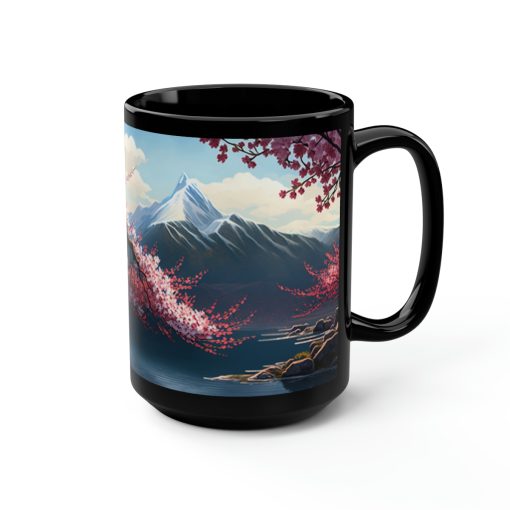 Cherry Blossoms Mountain Scene – 15 oz Coffee Mug