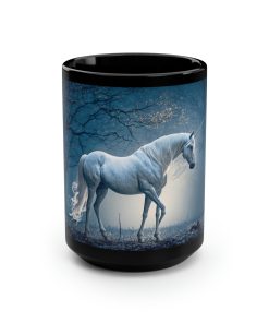 Unicorn in Moonlight – Black 15 oz Blck Coffee Mug