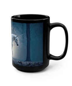 Unicorn in Moonlight – Black 15 oz Blck Coffee Mug