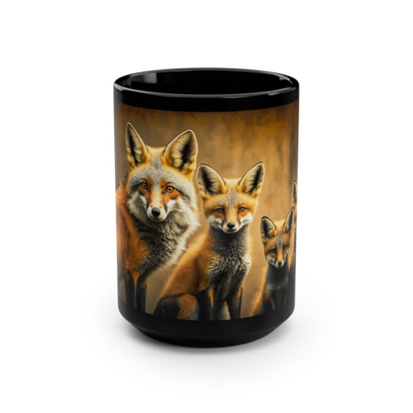 Vintage Red Fox Family – Black 15 oz Blck Coffee Mug