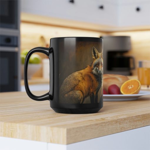 Vintage Red Fox Family – Black 15 oz Blck Coffee Mug