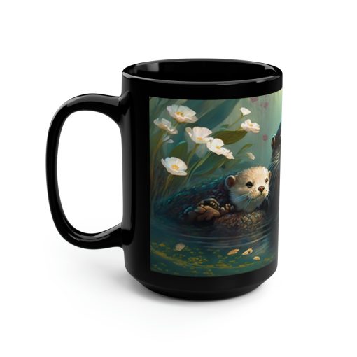 Vintage Otter Family – Black 15 oz Blck Coffee Mug