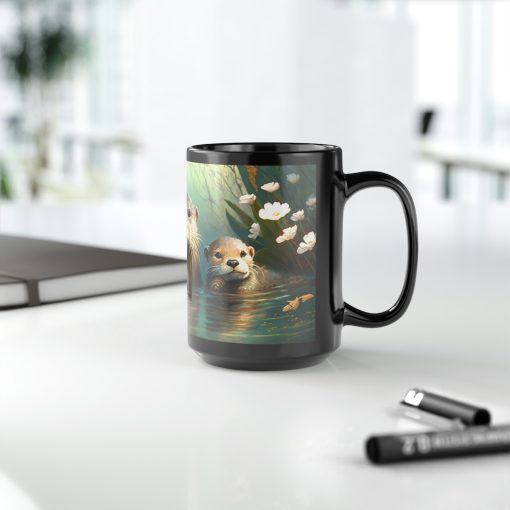 Vintage Otter Family – Black 15 oz Blck Coffee Mug