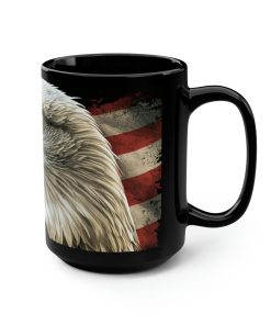 Blad Eagle with American Flag – Black 15 oz Blck Coffee Mug