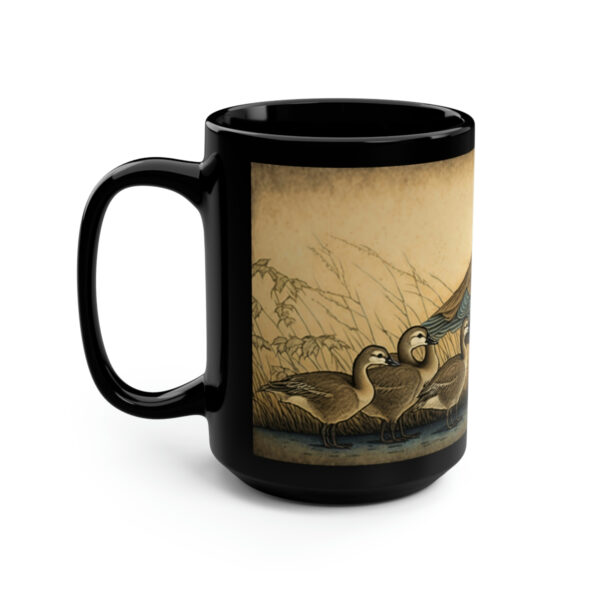 Vintage Canadian Geese Family – Goose and Gosslings – Black 15 oz Blck Coffee Mug
