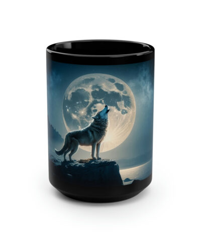 88132 1395 400x480 - Midnight Wolf Howing at the Full Moon - Black 15 oz Blck Coffee Mug