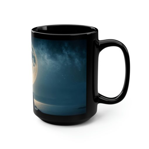 Midnight Wolf Howing at the Full Moon – Black 15 oz Blck Coffee Mug