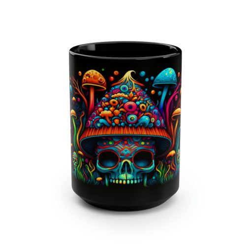 Magic Mushroom Skull 15 oz Coffee Mug perfect for the mushrooming fan or as a birthday gift for nature lovers