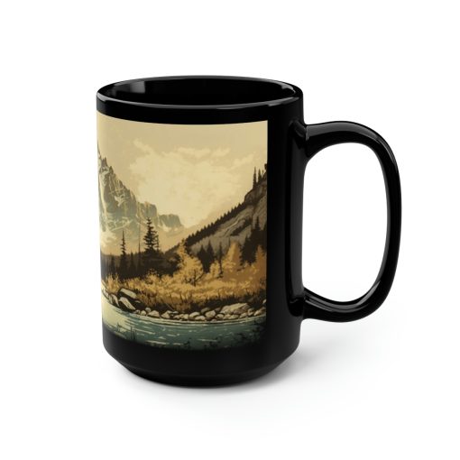 Vintage Hiking Fishing in Rocky Mountain Stream – 15 oz Coffee Mug