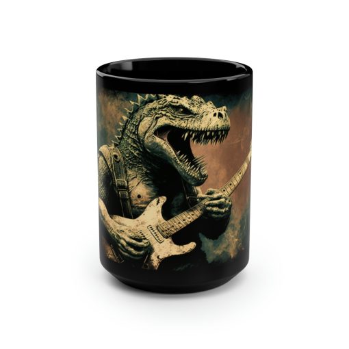 Grunge Dinosaur Playing Guitar – 15 oz Coffee Mug
