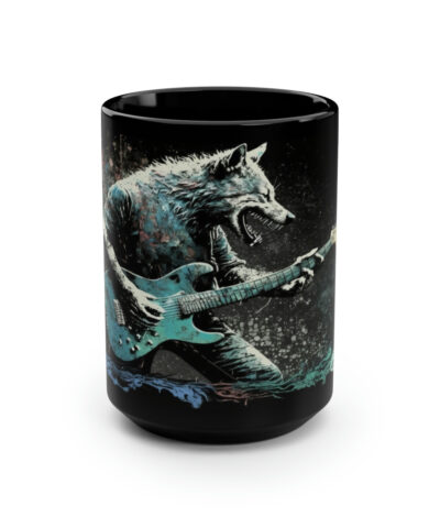 Grunge Wolf Playing Guitar – 15 oz Coffee Mug