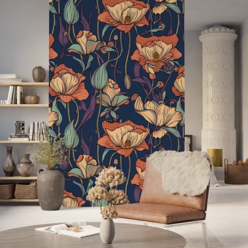 Mid-Century Modern Floral Wallpaper