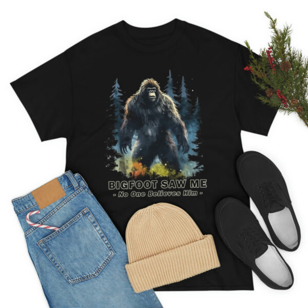 Bigfoot Saw Me But No One Believes Him Cotton T-Shirt – Sasquatch Yeti Tee Perfect Gift for Hiking, Camping or Just Being Outdoors