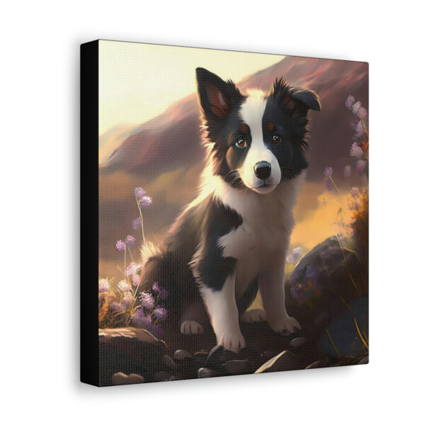 Watercolor Border Collie Puppie in Mountain Meadow Canvas Gallery Wraps
