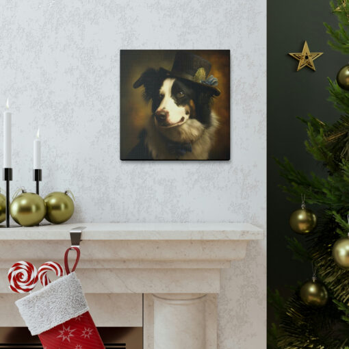 Vintage Victorian Border Collie with New Hat Frame Canvas Gallery Wraps