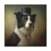 Vintage Victorian Border Collie  with Floral Background Frame Canvas Gallery Wraps