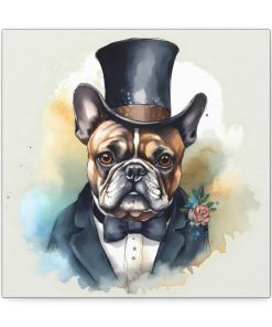Watercolor Vintage Victorian Portrait of Gentleman French Bulldog Canvas Gallery Wraps