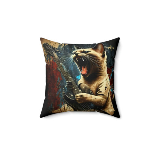 Siamese Cat Wailing on Guitar Square Pillow