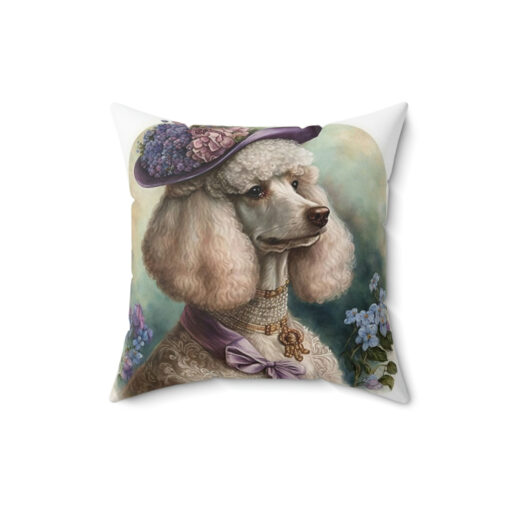 Vintage Victorian Watercolor Poodle Portrait Spun Polyester Square Pillow